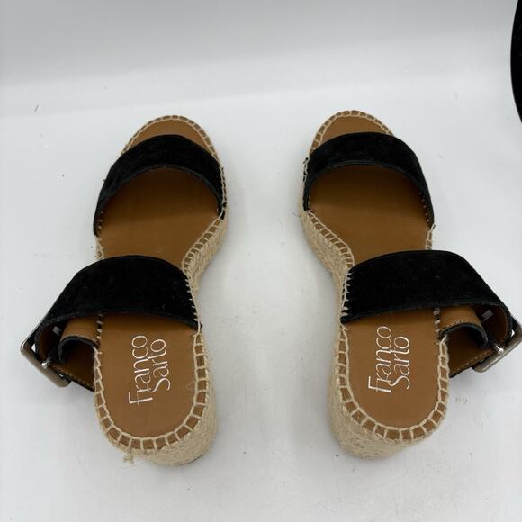 Franco Sarto Shoes Sandals Womens Size 8.5 Coastal Black Tan Wedge Espadrille - Picture 6 of 12